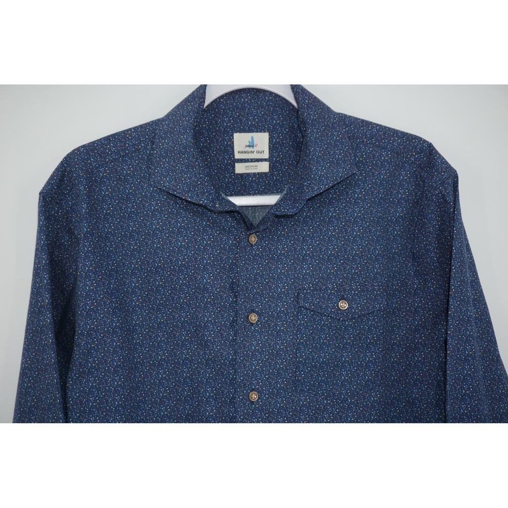 Johnnie-O Bayles Shirt Blue Floral Button Up Long Sleeve Hangin' Out Mens Medium